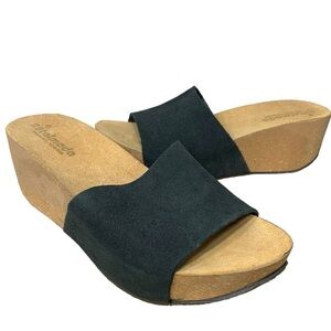 Italmodo Suede Slide Wedge Platform Sandals Sz 39 Black Lightweight Shoes Italy